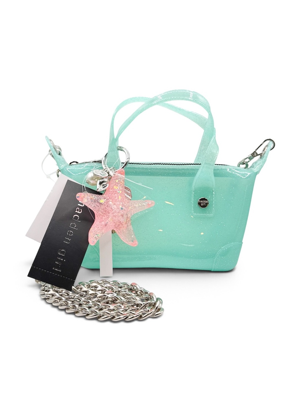 Madden Girl Glitter Jelly Mint Green Mini Tote Crossbody Starfish Charm Bag NWT